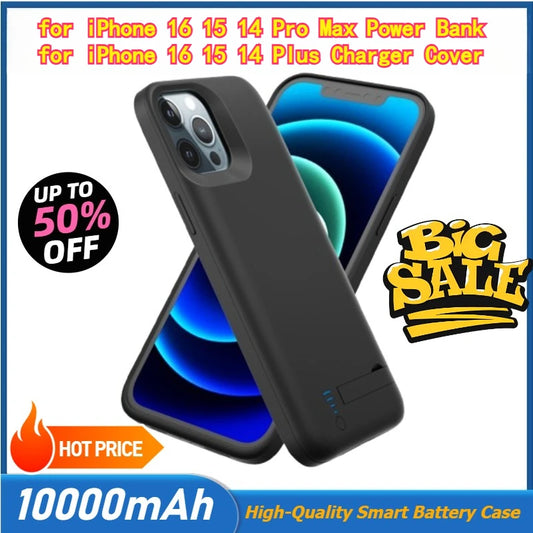 10000mAh Smart Battery Case for iPhone 16 15 14 Pro Max Portable Power Bank Charging Charger Cover for iPhone 16 15 14 Plus