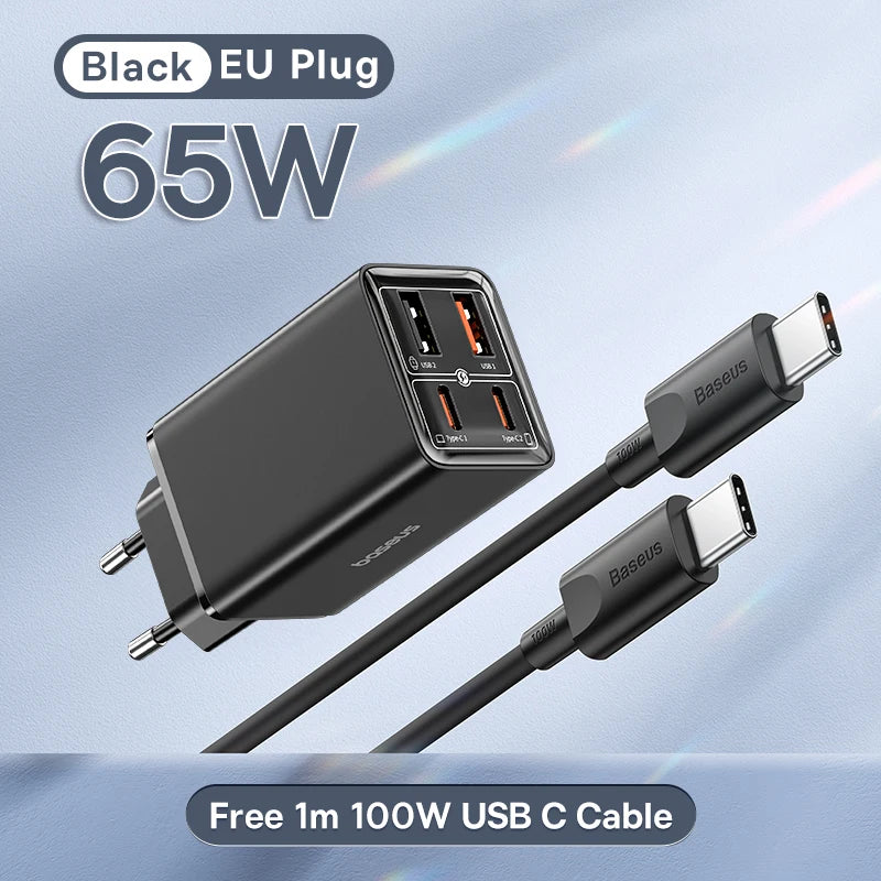 【New Sale】Baseus 65W USB C Charger GaN Charger Support QC PD Charge Portable Fast Charger For iPhone 17 16 15 Laptop Charger
