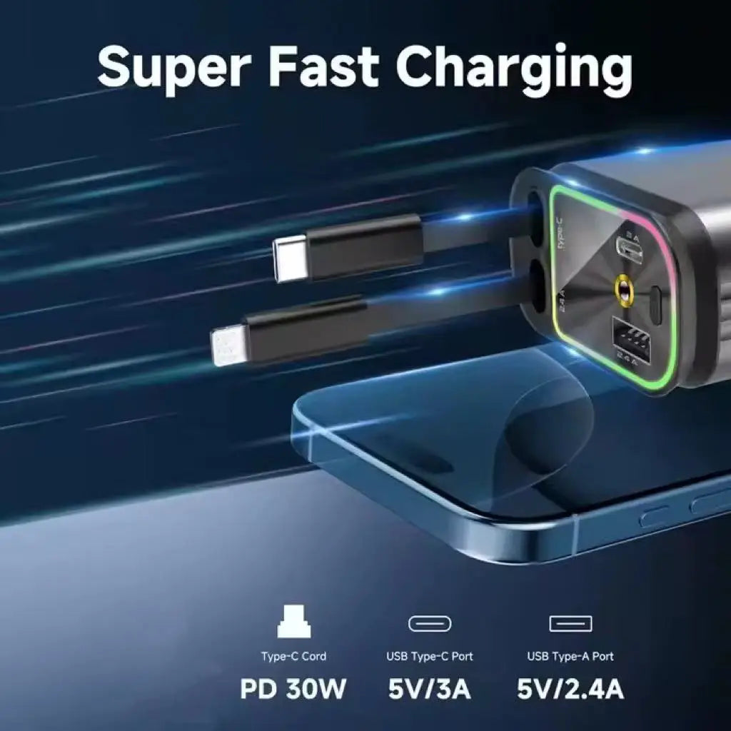 CTX Custom 4 in 1 Retractable Car Charger LED Starlight Headliner PD Fast Type C