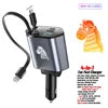 Retractable Car Charger 66W 4 in 1 Fast Charge Car Phone Charger Retractable Cable 2 USB Ports Car Charger Adapter for iPhone 15
