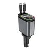 CTX Fast Charging 4 in 1 Retractable Car Phone Station Charger 2 Cables Type C PD Quick Adapter with Ambient Star Light