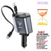 Retractable Car Charger 66W 4 in 1 Fast Charge Car Phone Charger Retractable Cable 2 USB Ports Car Charger Adapter for iPhone 15
