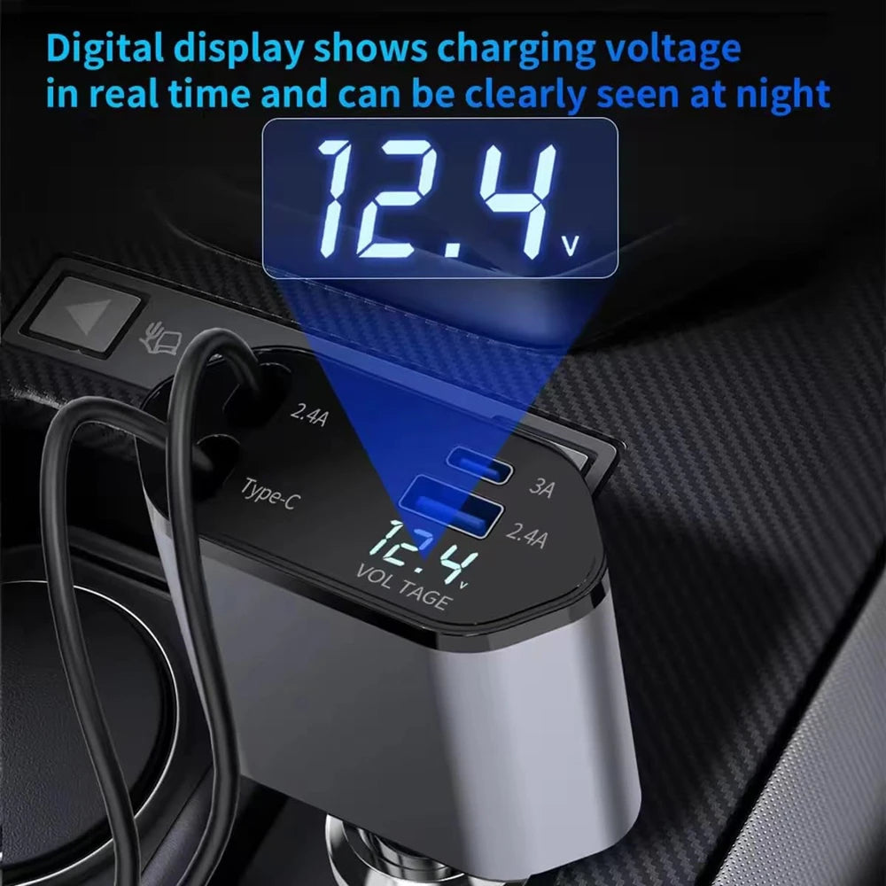Trending Products 2025 100W 4 in 1 Super Fast Charge Car Phone Charger With Digital Display Type c for iphone 15 Pro Max 16 14