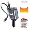 Retractable Car Charger 66W 4 in 1 Fast Charge Car Phone Charger Retractable Cable 2 USB Ports Car Charger Adapter for iPhone 15