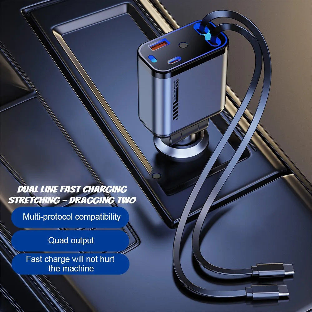 1-Starlight Retractable Car Charger 15W/20W Output Multifunction Car Phone Charger for Phone Electric Retractable Cable OTP Box