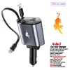 Retractable Car Charger 66W 4 in 1 Fast Charge Car Phone Charger Retractable Cable 2 USB Ports Car Charger Adapter for iPhone 15
