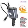 Retractable Car Charger 66W 4 in 1 Fast Charge Car Phone Charger Retractable Cable 2 USB Ports Car Charger Adapter for iPhone 15