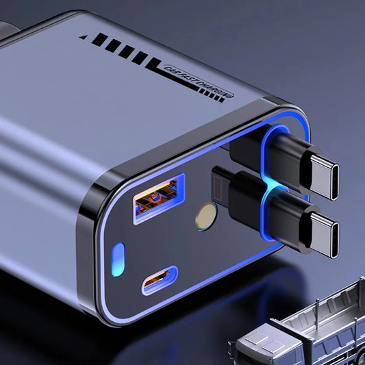 1-Starlight Retractable Car Charger 15W/20W Output Multifunction Car Phone Charger for Phone Electric Retractable Cable OTP Box