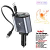 Retractable Car Charger 66W 4 in 1 Fast Charge Car Phone Charger Retractable Cable 2 USB Ports Car Charger Adapter for iPhone 15
