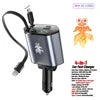 Retractable Car Charger 66W 4 in 1 Fast Charge Car Phone Charger Retractable Cable 2 USB Ports Car Charger Adapter for iPhone 15