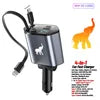 Retractable Car Charger 66W 4 in 1 Fast Charge Car Phone Charger Retractable Cable 2 USB Ports Car Charger Adapter for iPhone 15