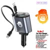 Retractable Car Charger 66W 4 in 1 Fast Charge Car Phone Charger Retractable Cable 2 USB Ports Car Charger Adapter for iPhone 15