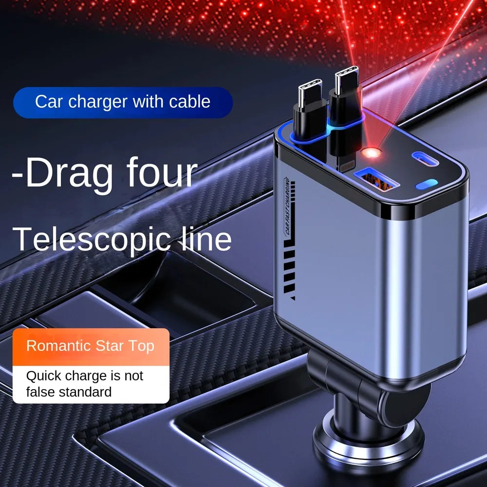 1-Starlight Retractable Car Charger 15W/20W Output Multifunction Car Phone Charger for Phone Electric Retractable Cable OTP Box