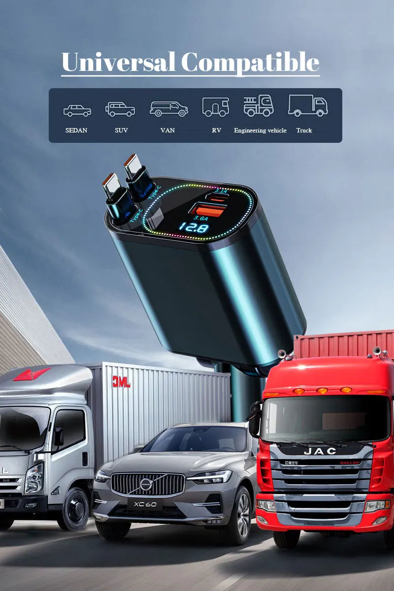 Retractable Car Charger: Car Accessories with Starlight in Car Roof, Car Chargers USB C, Fast Charging Adapter & Dual Charge Por