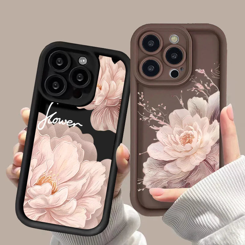 Case For iPhone 16 15 14 13 12 11 Pro Max Beautiful Flower Silicone TPU Phone Cover For iPhone 15 Cases