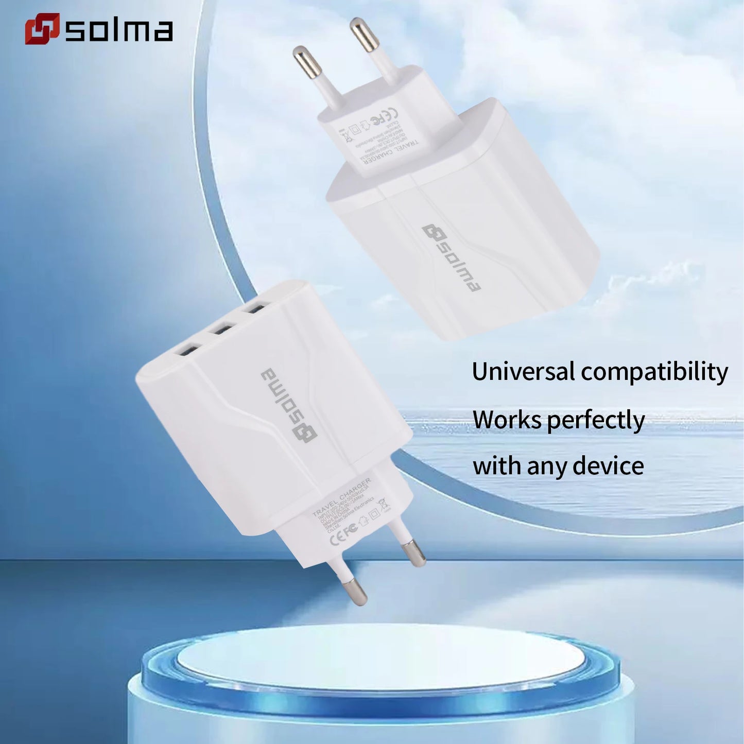 3-Port USB Charger Wall Charger, Multi USB Power Adapter for iPhone, Android Phones, Mobile Phones, Cameras and MP3