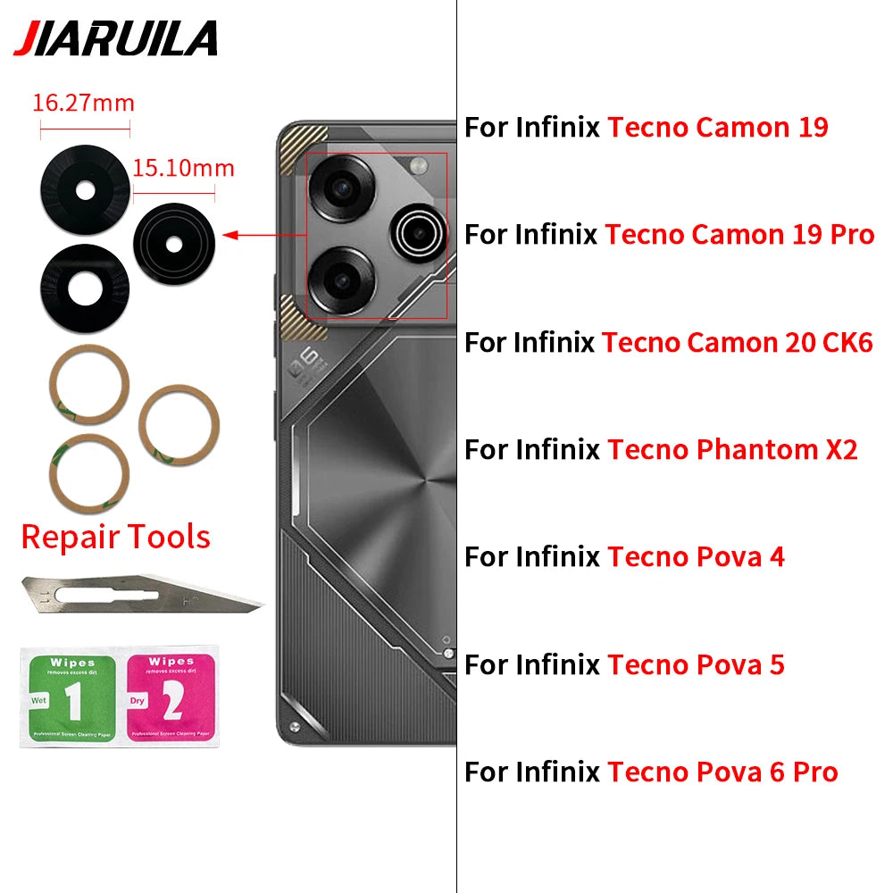 Suitable Camera Glass For Infinix Camon 19 Pro 20 CK6 Phantom X2 Pova 4 5 6 Pro Rear Back Camera glass Lens With Glue