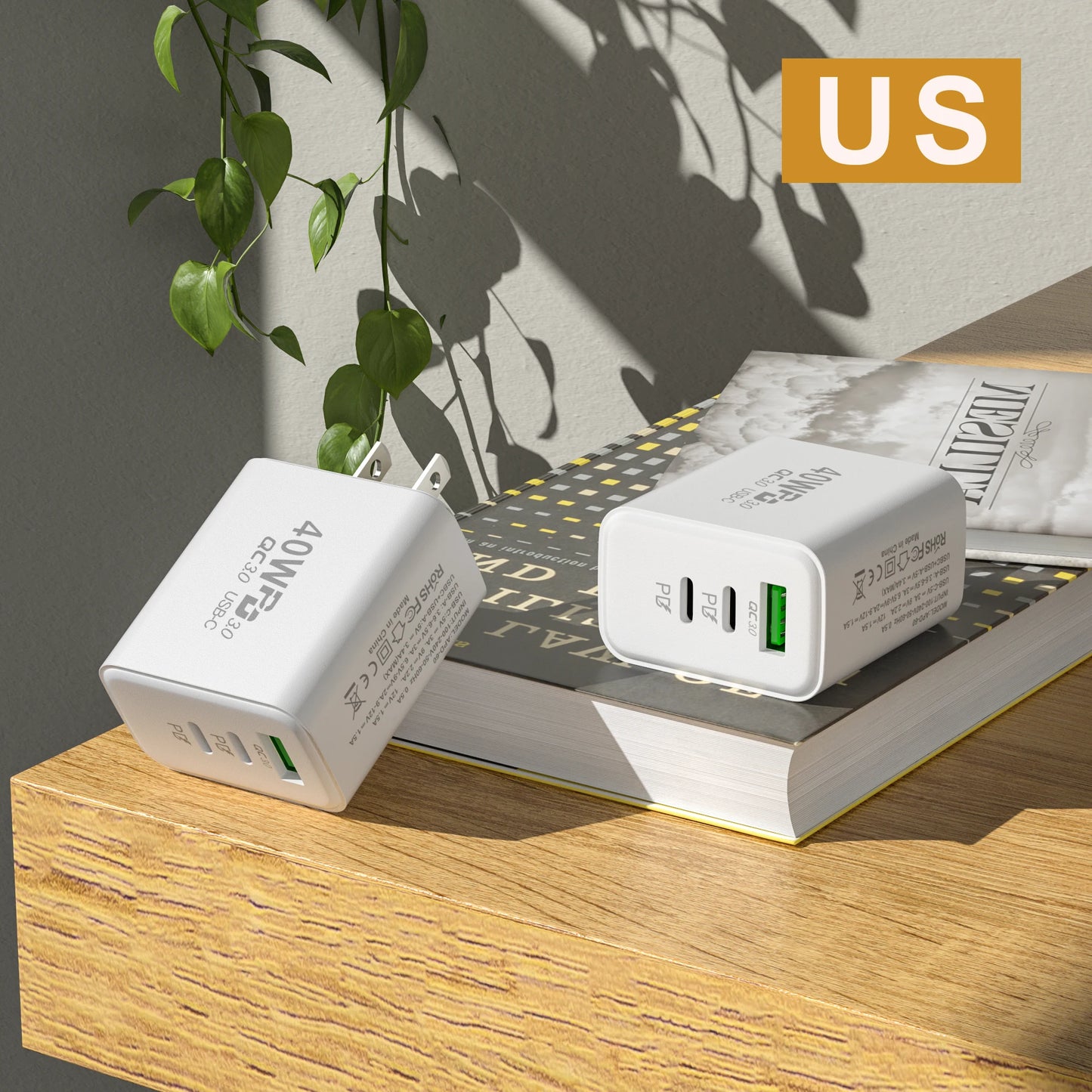 USB C Charger 40W Mobile Phone Type-C PD Fast Charging High Speed Quick Charge 3.0 Wall Adapter Multiple Ports for iPhone Xiaomi