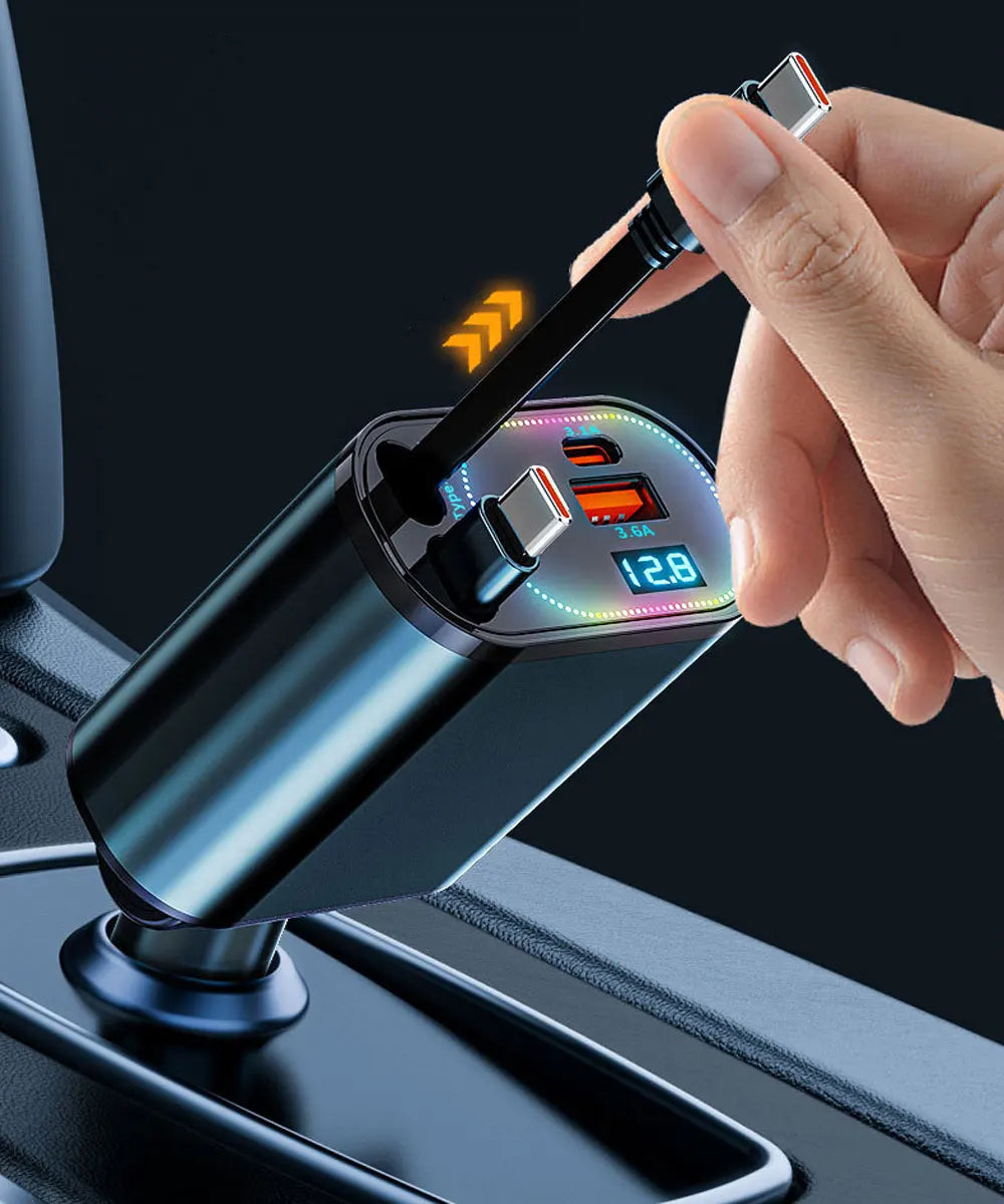 Retractable Car Charger: Car Accessories with Starlight in Car Roof, Car Chargers USB C, Fast Charging Adapter & Dual Charge Por