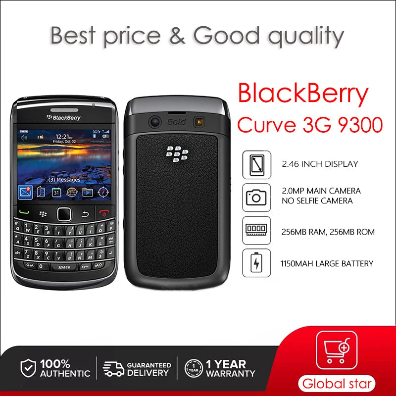 BlackBerry Curve 3G 9300  Refurbished Original Unlocked Cellphone 16GB 2GB RAM 8MP Camera