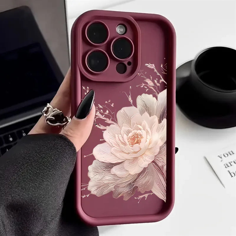 Case For iPhone 16 15 14 13 12 11 Pro Max Beautiful Flower Silicone TPU Phone Cover For iPhone 15 Cases