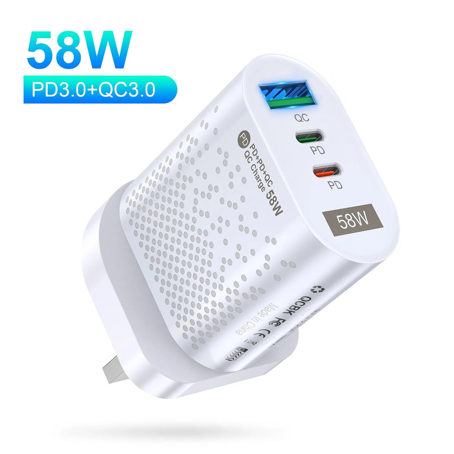 USLION 58W USB C Charger Travel Fast Charging Charger Tablet Laptop PD Quick Charge 3.0 Wall Phone Adapter For iPhone 15 Xiaomi