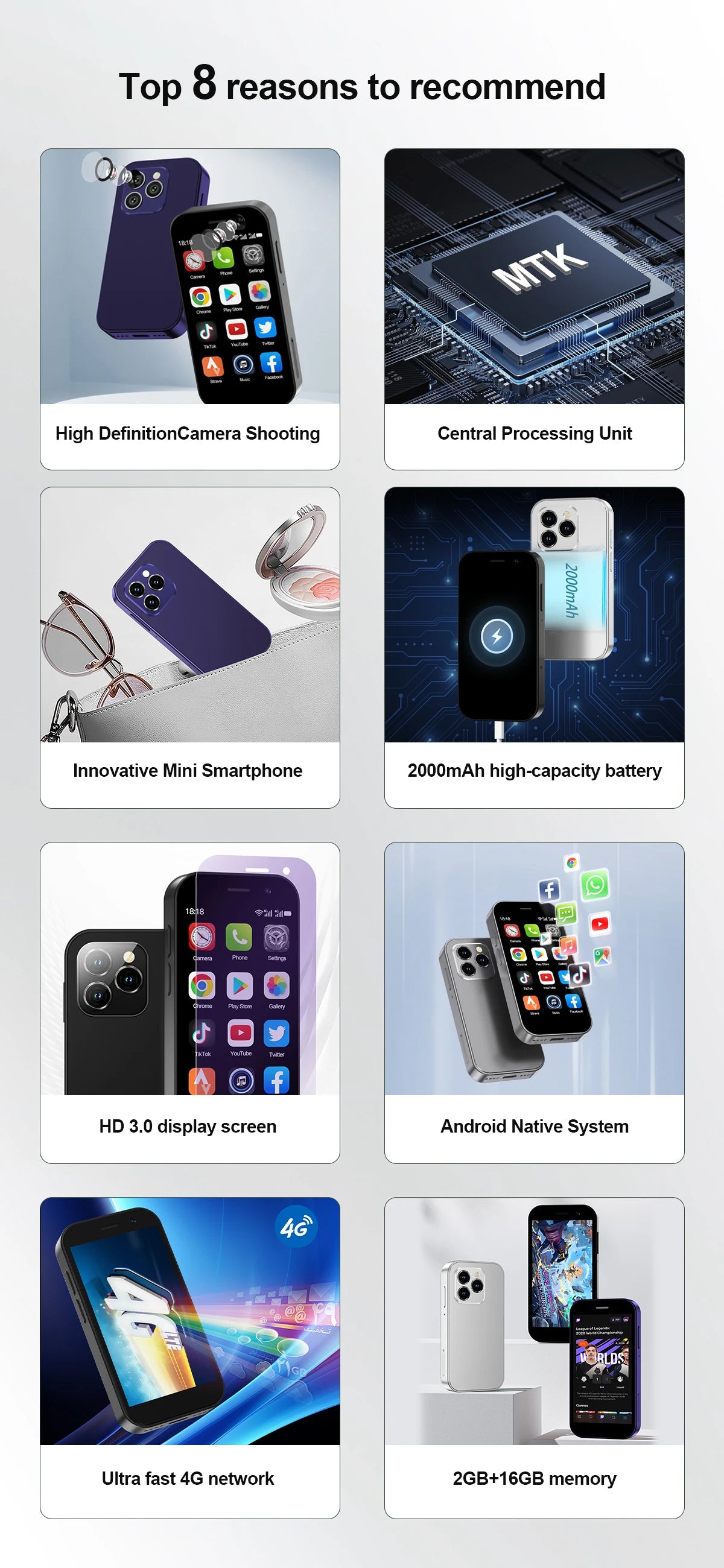 2024 New SERVO KING8000 Mini Smartphone Android 4G LTE Global GPS 3" Display 5MP Camera WIFI Small Mobile Phones 2000mAh Battery