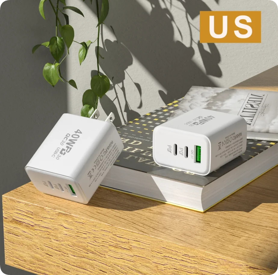 USB C Charger 40W Mobile Phone Type-C PD Fast Charging High Speed Quick Charge 3.0 Wall Adapter Multiple Ports for iPhone Xiaomi