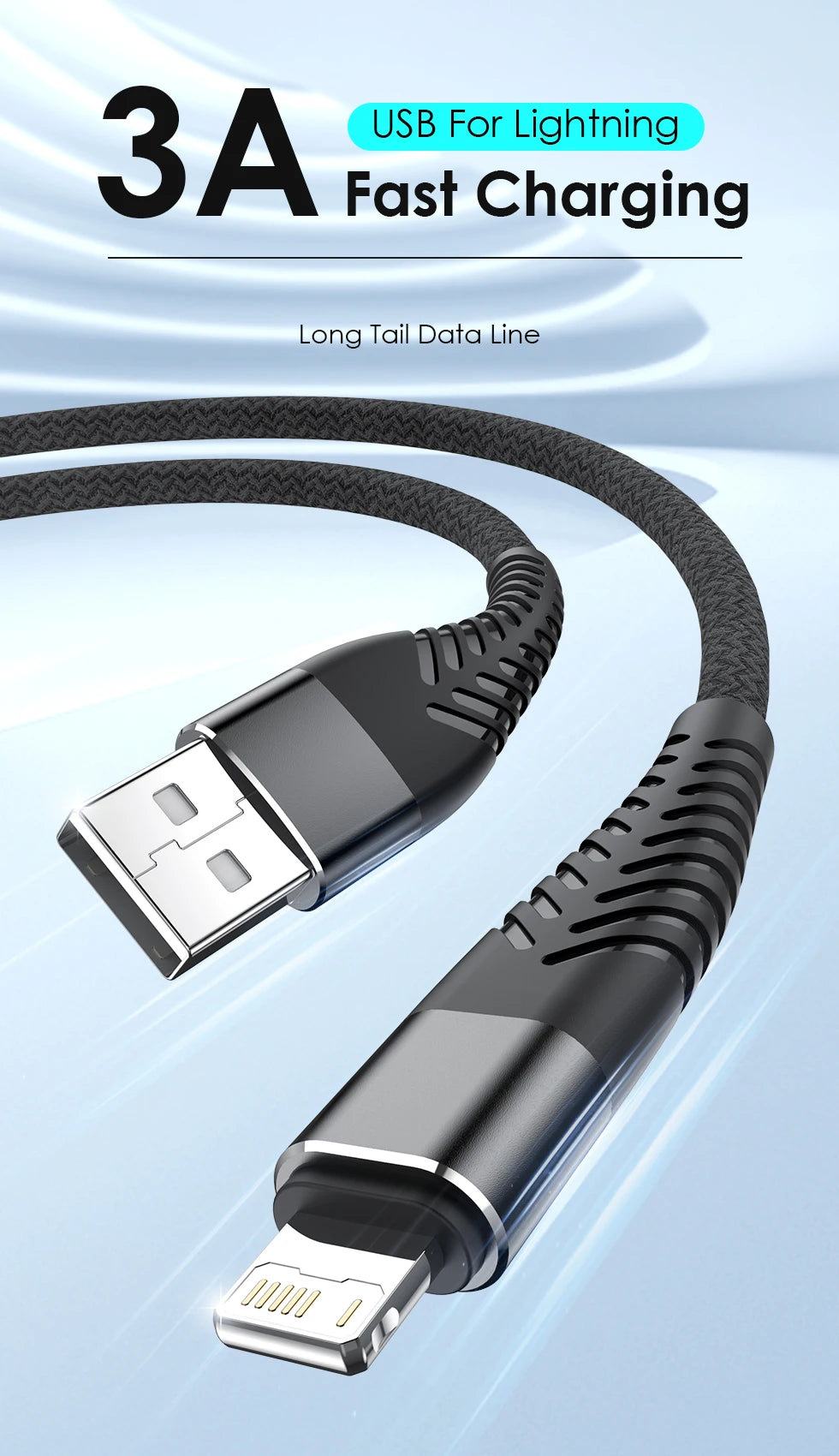 USB Cable For iPhone 14 13 12 11 Pro Max 6 6s 7 8 Plus XS X XR SE iPad 3A Fast Charging Phone Data Sync Wire Cord 0.25M 1M 2M 3M