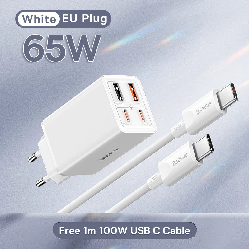 【New Sale】Baseus 65W USB C Charger GaN Charger Support QC PD Charge Portable Fast Charger For iPhone 17 16 15 Laptop Charger