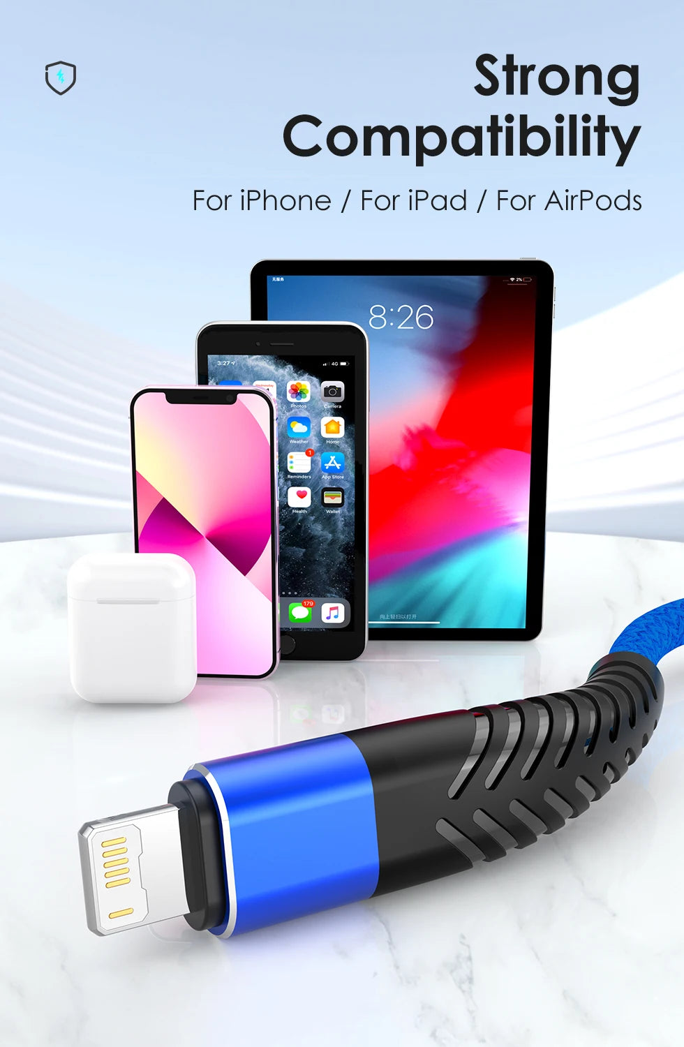 USB Cable For iPhone 14 13 12 11 Pro Max 6 6s 7 8 Plus XS X XR SE iPad 3A Fast Charging Phone Data Sync Wire Cord 0.25M 1M 2M 3M