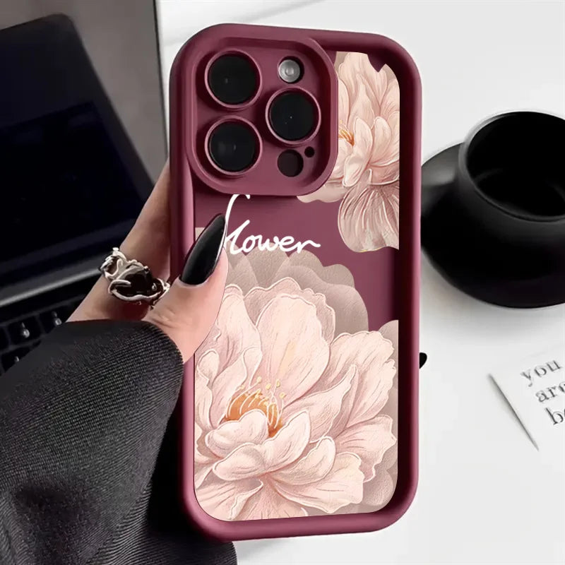 Case For iPhone 16 15 14 13 12 11 Pro Max Beautiful Flower Silicone TPU Phone Cover For iPhone 15 Cases