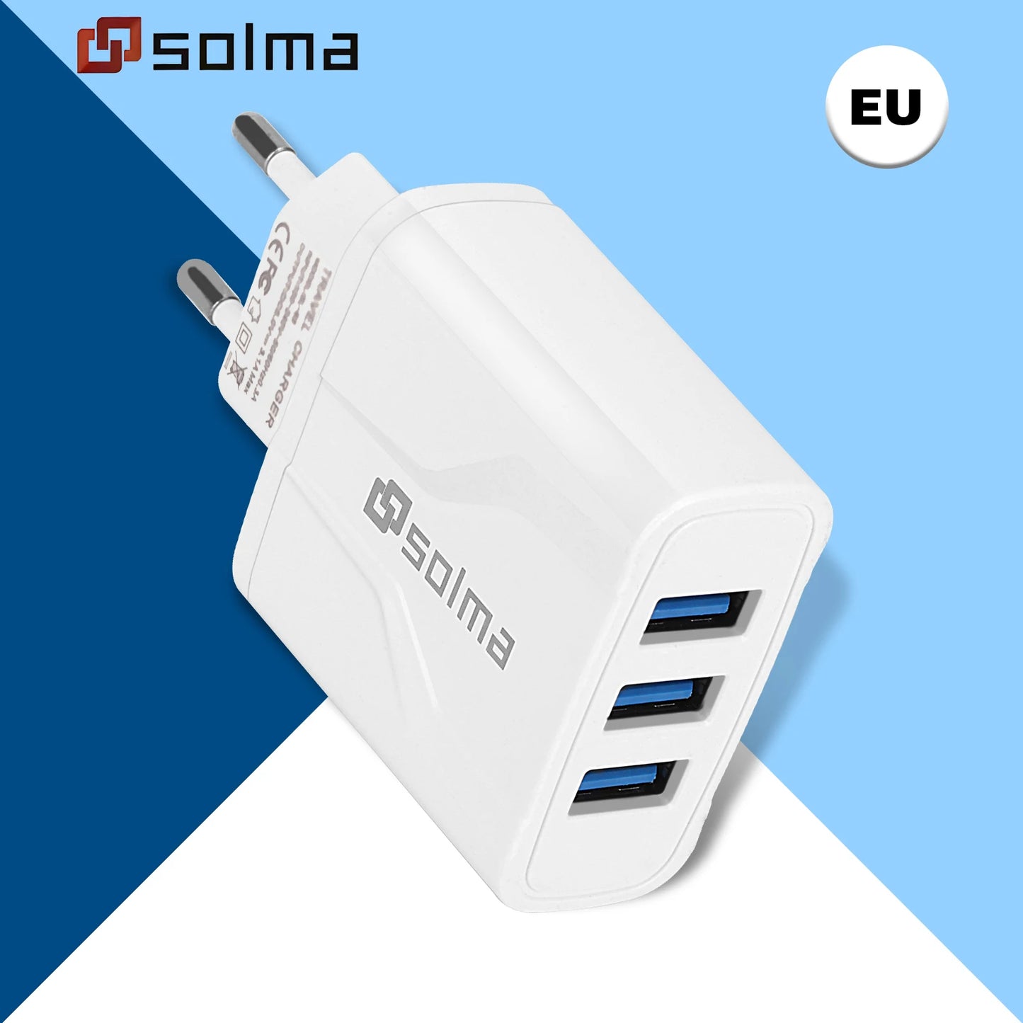 3-Port USB Charger Wall Charger, Multi USB Power Adapter for iPhone, Android Phones, Mobile Phones, Cameras and MP3