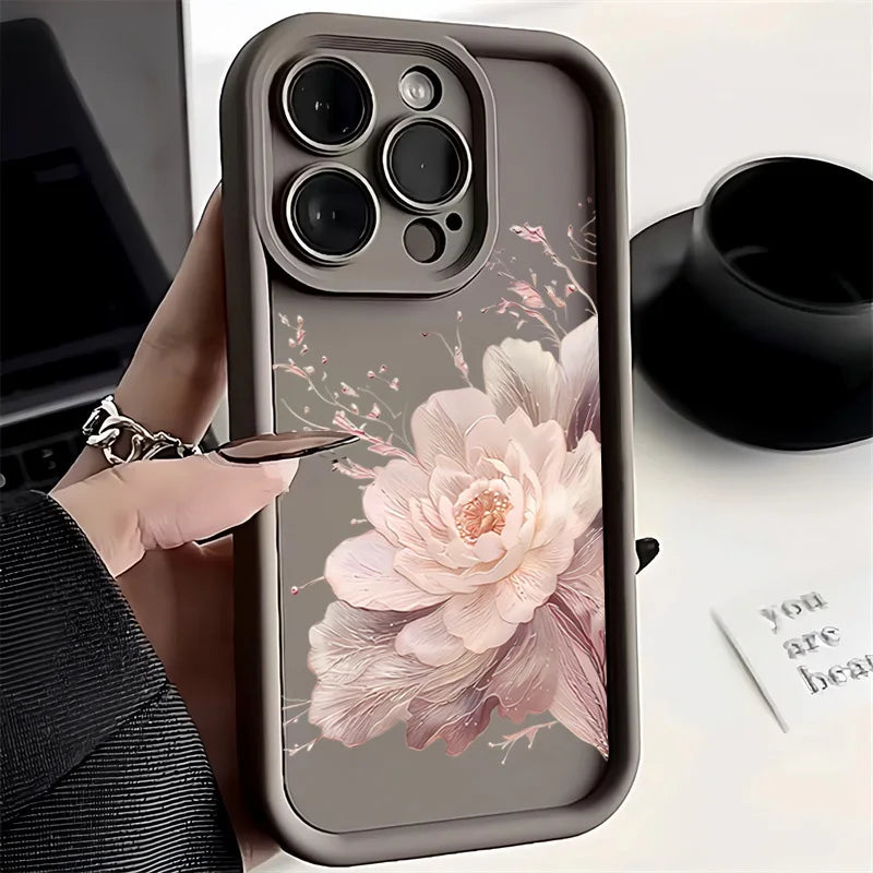Case For iPhone 16 15 14 13 12 11 Pro Max Beautiful Flower Silicone TPU Phone Cover For iPhone 15 Cases