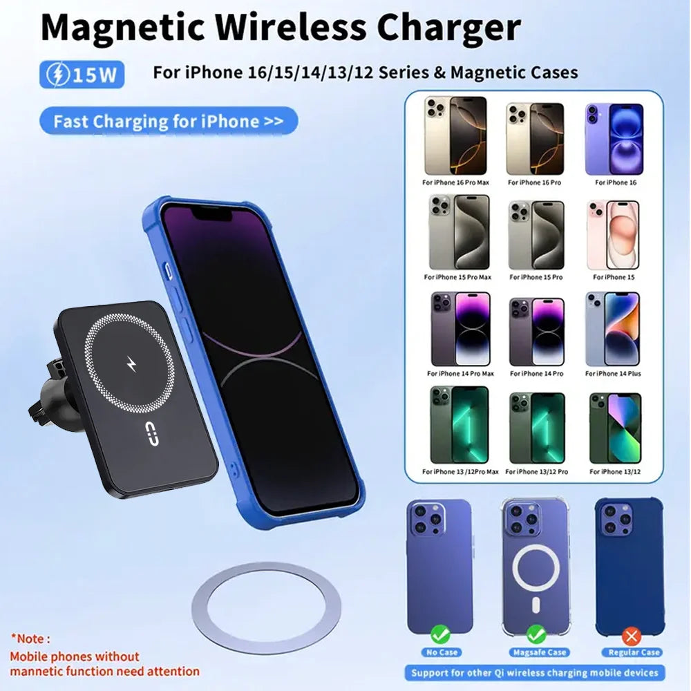 100W Magnetic Wireless Car Charger for iPhone16/15/14/13-Quick Charge,Compatible with Mag-Safe Car Chargers,Dual Mount Charger