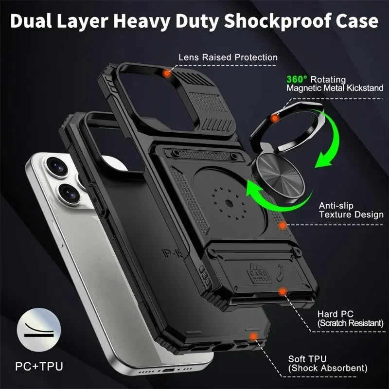 Case For iPhone 16 15 14 13 11 Pro Max XS XR 8 7 Plus Magnetic Rotated Ring Kickstand Heavy Duty Drop Protection Wallet Cover