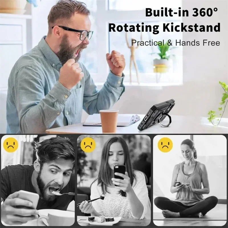 Case For iPhone 16 15 14 13 11 Pro Max XS XR 8 7 Plus Magnetic Rotated Ring Kickstand Heavy Duty Drop Protection Wallet Cover