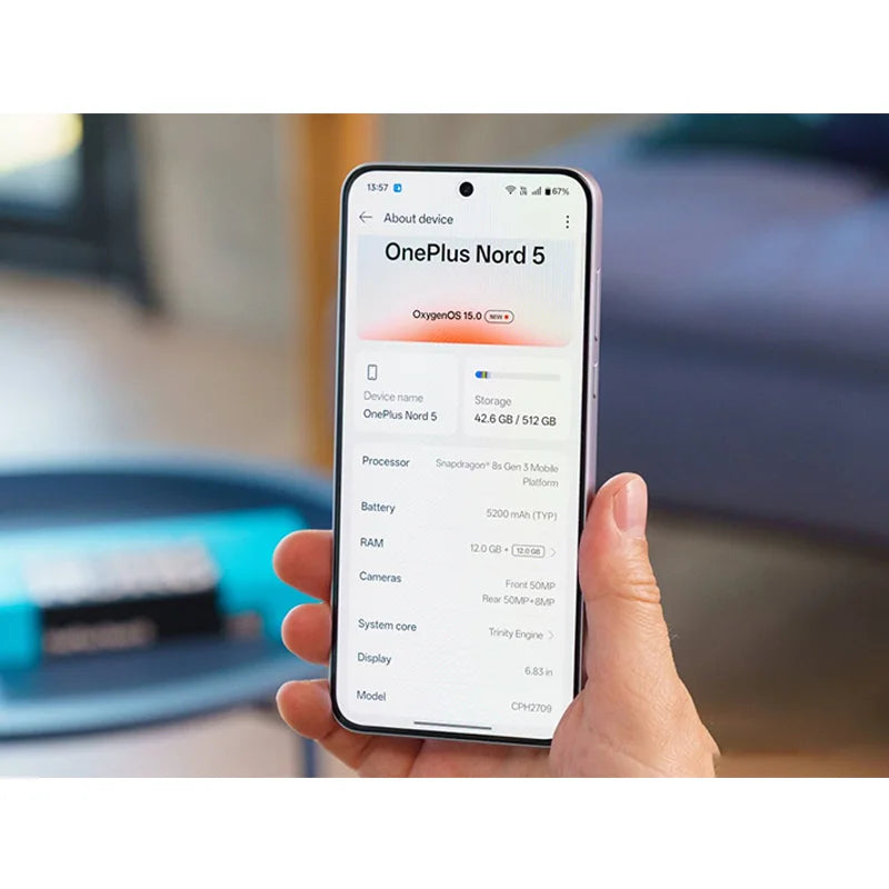 Global Version OnePlus Nord 5 Smartphone android Snapdragon 8s Gen 3 1.5K AMOLED Display 50MP LYT-700 Camera OxygenOS 15