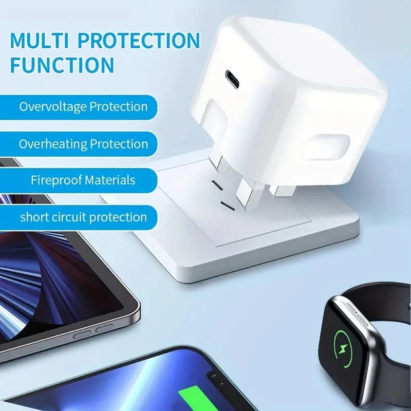 UK USB C Charger For iPhone 15 14 13 Pro QC3.0 Quick Charge PD 25W Type C Fast Charging Travel Wall Charger Power Adapter