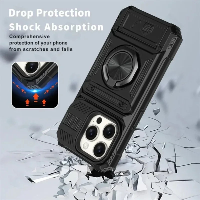 Case For iPhone 16 15 14 13 11 Pro Max XS XR 8 7 Plus Magnetic Rotated Ring Kickstand Heavy Duty Drop Protection Wallet Cover