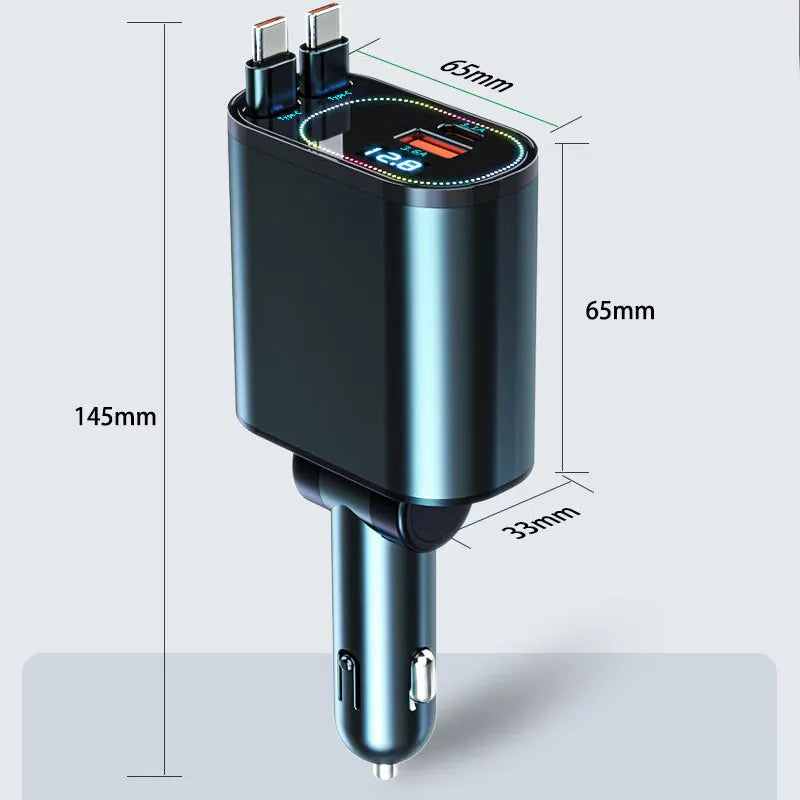 Retractable Car Charger: Car Accessories with Starlight in Car Roof, Car Chargers USB C, Fast Charging Adapter & Dual Charge Por