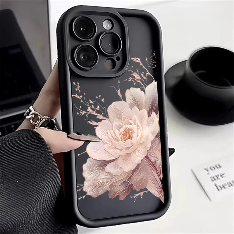 Case For iPhone 16 15 14 13 12 11 Pro Max Beautiful Flower Silicone TPU Phone Cover For iPhone 15 Cases