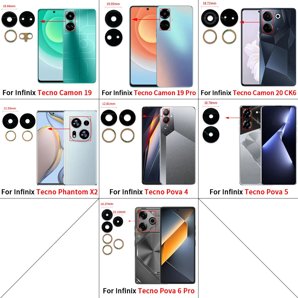 Suitable Camera Glass For Infinix Camon 19 Pro 20 CK6 Phantom X2 Pova 4 5 6 Pro Rear Back Camera glass Lens With Glue