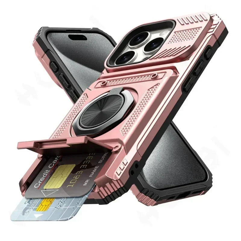 Case For iPhone 16 15 14 13 11 Pro Max XS XR 8 7 Plus Magnetic Rotated Ring Kickstand Heavy Duty Drop Protection Wallet Cover