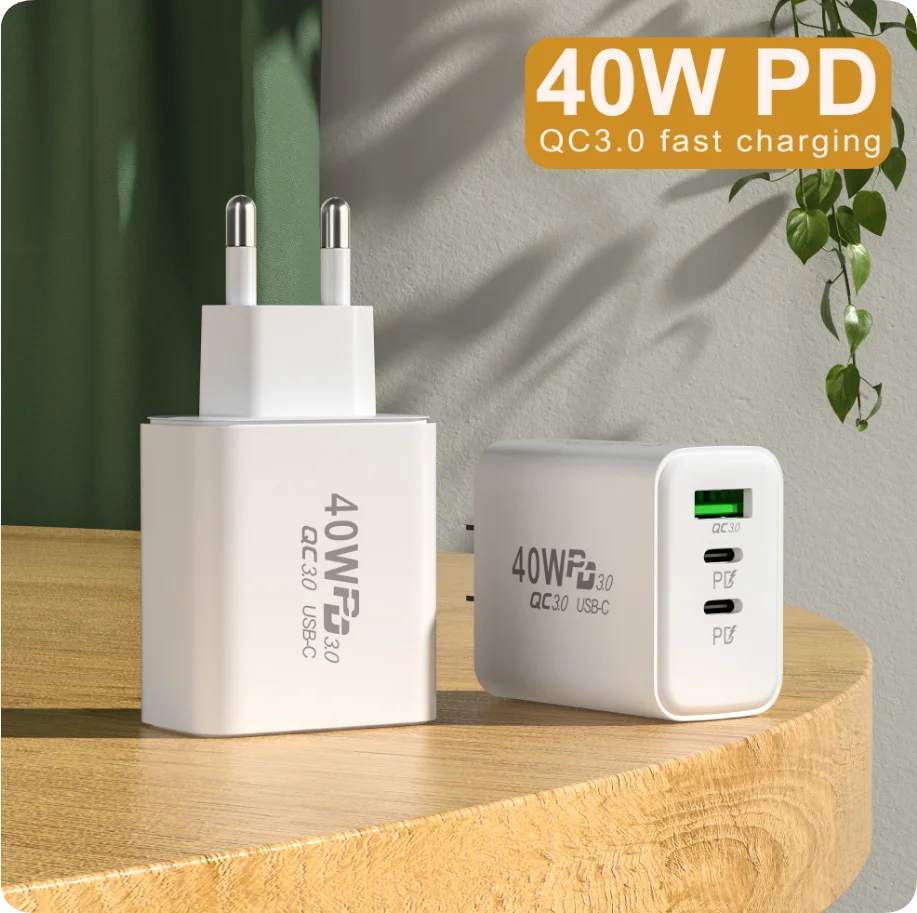 USB C Charger 40W Mobile Phone Type-C PD Fast Charging High Speed Quick Charge 3.0 Wall Adapter Multiple Ports for iPhone Xiaomi