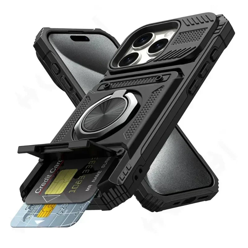 Case For iPhone 16 15 14 13 11 Pro Max XS XR 8 7 Plus Magnetic Rotated Ring Kickstand Heavy Duty Drop Protection Wallet Cover