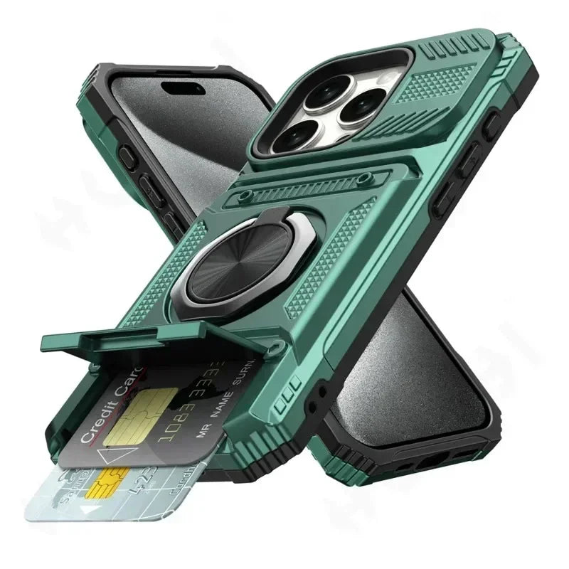 Case For iPhone 16 15 14 13 11 Pro Max XS XR 8 7 Plus Magnetic Rotated Ring Kickstand Heavy Duty Drop Protection Wallet Cover