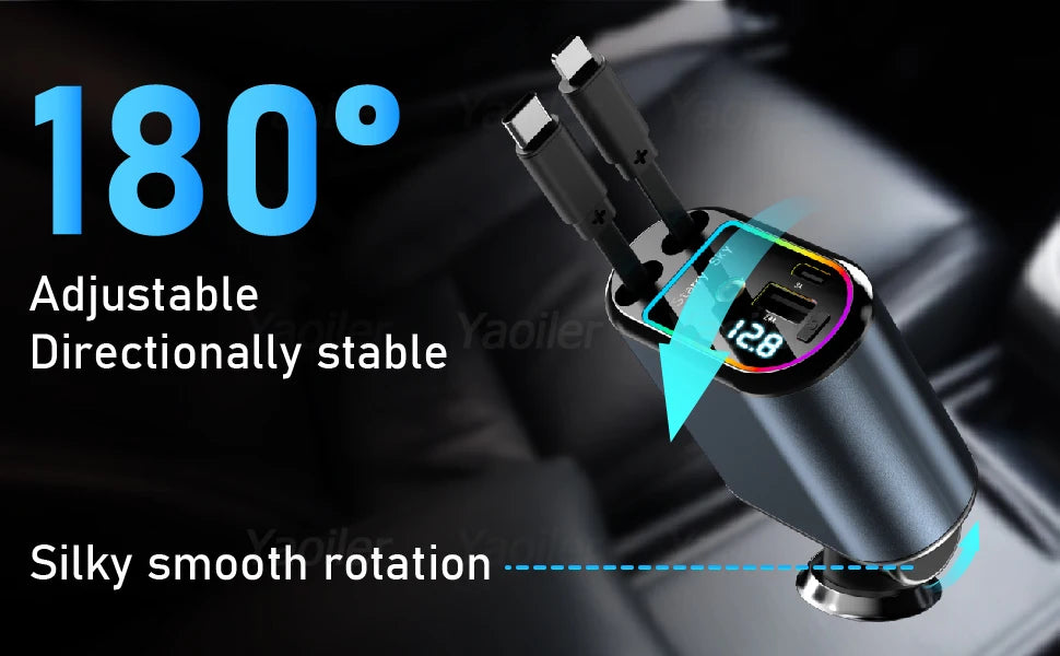 Starlight Retractable Car Charger,120W 4-in-1 Car Accessories,USB-C Fast Car Phone Charger Adapter with 2 USB Ports,for iPhone
