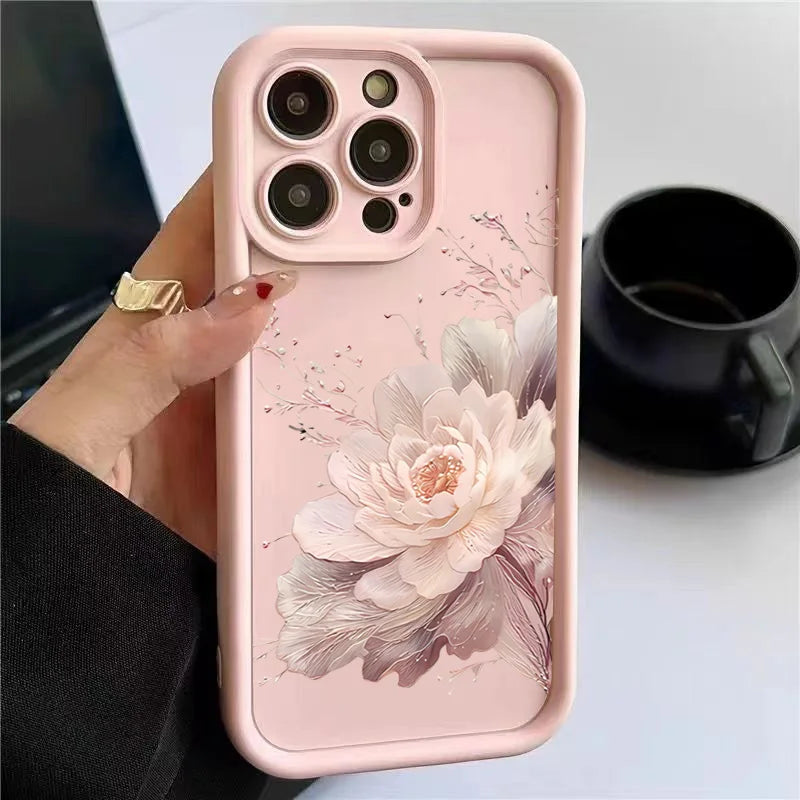 Case For iPhone 16 15 14 13 12 11 Pro Max Beautiful Flower Silicone TPU Phone Cover For iPhone 15 Cases