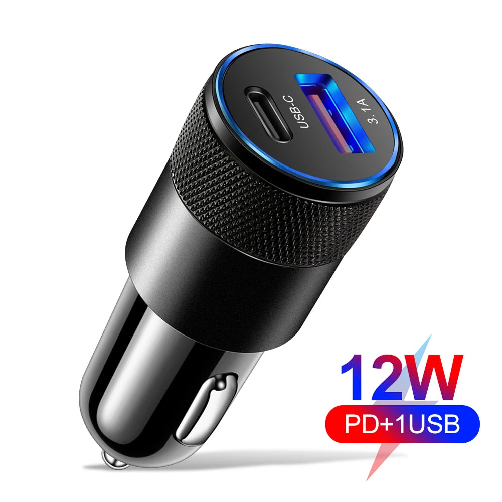 66W USB Car Charger Quick Charge 3.0 USB Type C Fast Charging Phone Adapter For Iphone Laptops Tablets